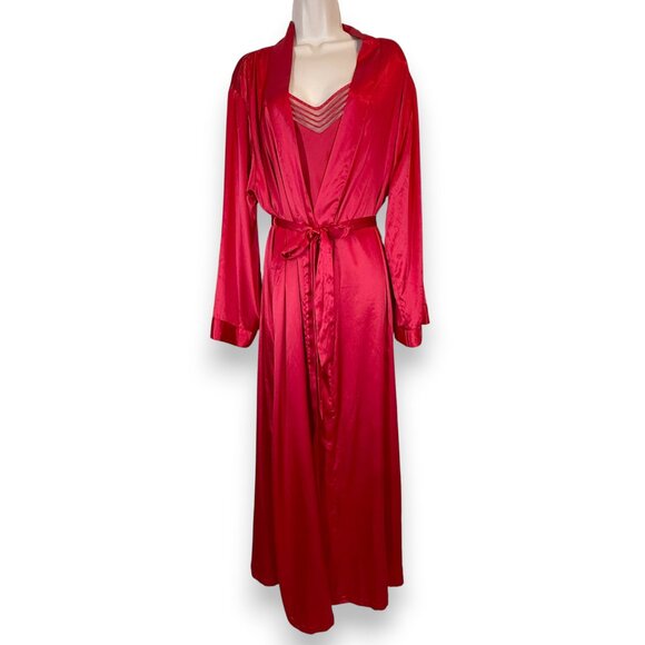 Victoria’s Secret Red Satin Long Robe and Slip Negligee Nightgown Set Medium - Picture 15 of 15
